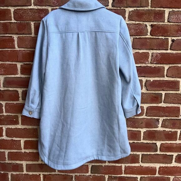 LOFT $200 Twill Long Shirt Jacket Sky Blue MEDIUM PETITE NEW - Picture 8 of 8